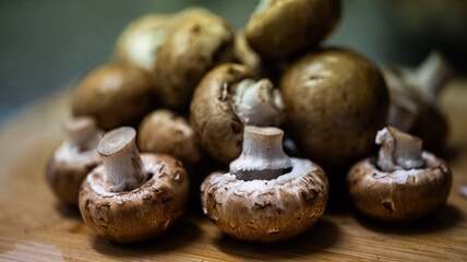 A close-up photograph of fresh mushrooms prepared in a kitchen setting, showcasing detailed textures, natural colours, and organic surfaces. Suitable for themes related to cooking.