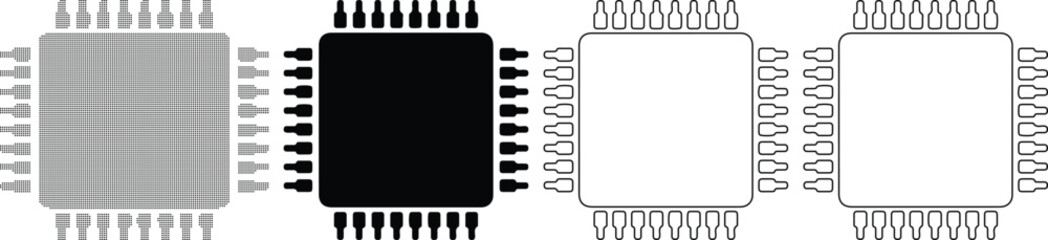 integrated circuit vector illustration on transparent background microchip cpu components chip technology engineering digital hardware design