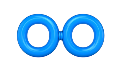 A vibrant, cyan-blue, three-dimensional representation of the infinity symbol, floating against a stark black background