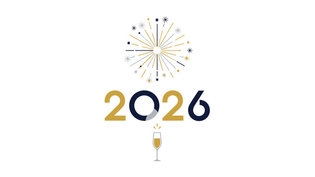 New Year's Eve celebration design with fireworks, champagne, and the year 2026. - Powered by Adobe