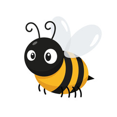 Cute cartoon bumblebee character flying isolated on a pure white background