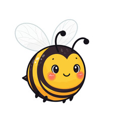 Cute Kawaii Bee Character Smiling, Isolated on White Background