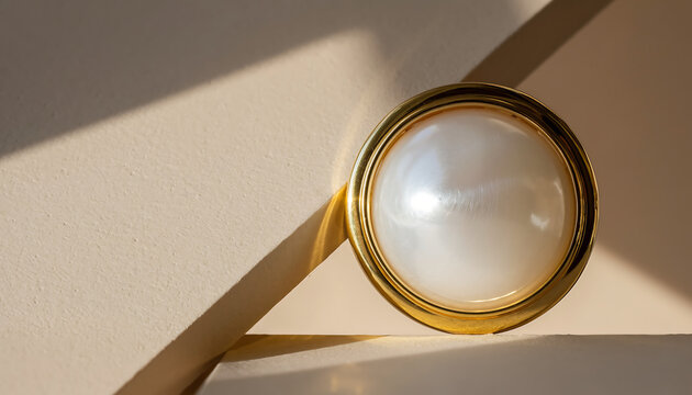Elegant pearl and gold button shimmers in the sunlight casting soft shadows
