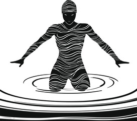  Abstract swimmer silhouette formed from curved lines that blend seamlessly into horizontal water ripples 2