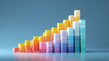 Fototapeta premium Investment chart, abstract blocks building upward steps, 3D illustration.