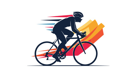 Fototapeta premium Dynamic cyclist silhouette on a colorful abstract background representing speed and motion.