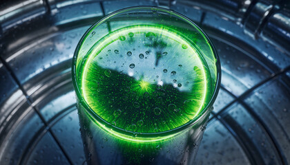 Segelas air putih, anggur, dan koktail dingin berwarna hijau dengan jeruk nipis segar di dinding