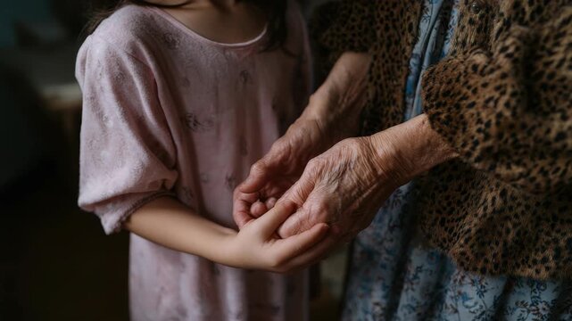 Grandmother and Granddaughter Holding Hands Showing Support and Love