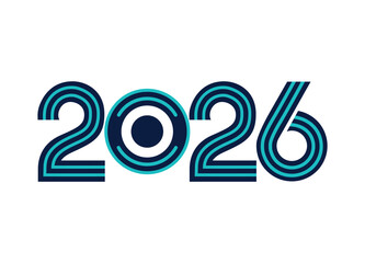 Futuristic design for the year 2026 with blue stripes and a minimalist aesthetic on a white background creating a sense of modern and clean design