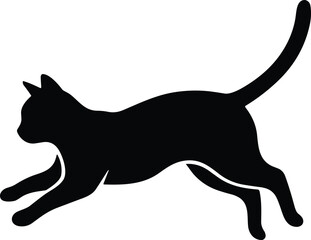 Jumping Cat Silhouette – Black Running Cat Vector Illustration Isolated on Transparent Background
