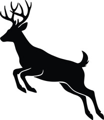 Jumping Deer Silhouette – Leaping Buck with Antlers Vector Illustration Isolated on Transparent Background