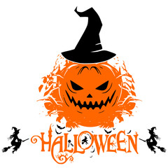 Halloween Pumpkin Illustration Witch and Spooky Jack O&rsquo;Lantern