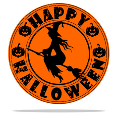 Spooky Halloween Pumpkin with Witch Silhouettes