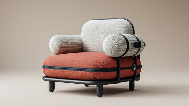 VR furniture configurator thumbnail: &ldquo;Amedee&rdquo; orange chair front 3D on white, low-poly LOD included, seamless material swap, app icon or Unity store asset