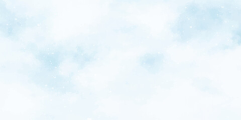 Abstract blue sky background with fluffy white clouds, bright sunlight, and soft bokeh light