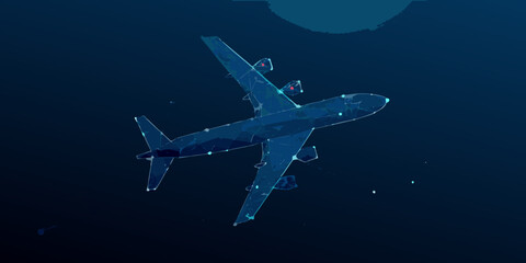 Low poly airplane illustration on a dark blue background