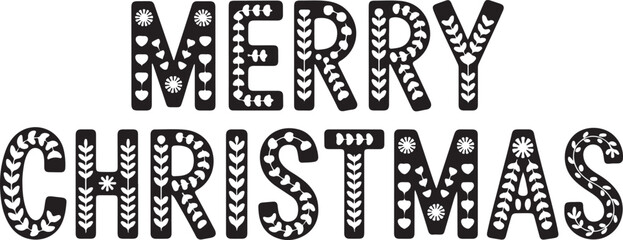 Floral Merry Christmas with Pine Leaves Pattern