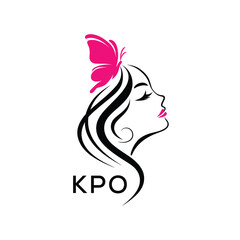 KPO Elegant Woman Beauty Logo. KPO Butterfly Feminine Salon, Cosmetics. KPO Spa Brand Icon.
