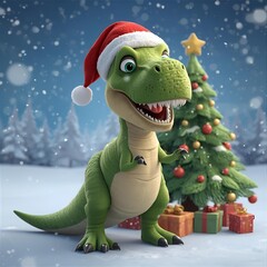 Christmas  T-rex santa claus with gifts