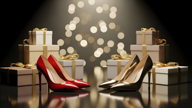 Holiday High Heels and Gift Boxes Fashion Scene - Powered by Adobe