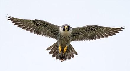 Stunning peregrine falcon soars against a clear sky, wings spread wide in graceful flight, capturing the essence of freedom and power in nature's realm