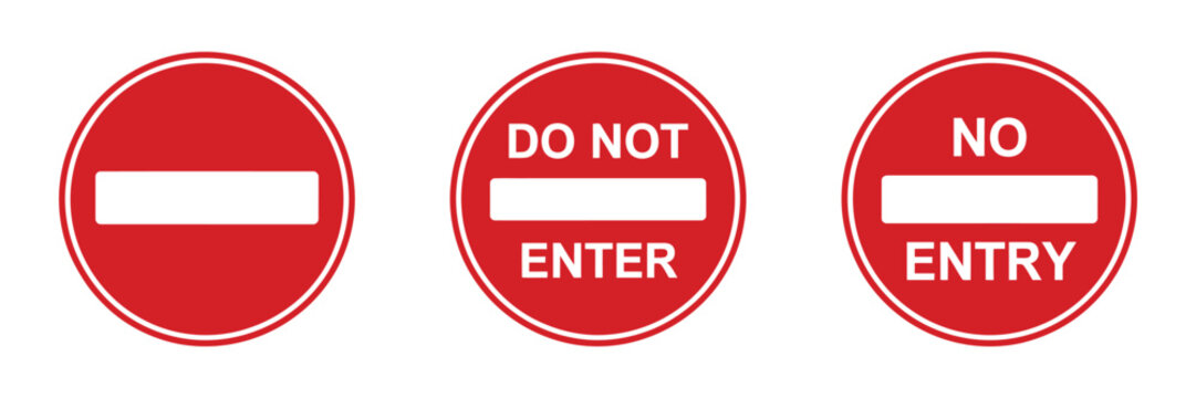 No entry sign set, vector collection of prohibition marks, restricted access signs, traffic stop symbols, and safety indicators,