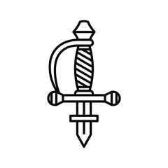 Minimalist Line Art Sword Icon with Hilt and Blade Details