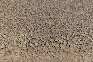 Cracked and dry soil background,Top view of the dried up cracked soil. The ground cracks, hot climate, lack of moisture. Global warming, crop failure, climate change.