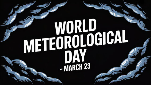 World Meteorological Day awareness with clouds on black background