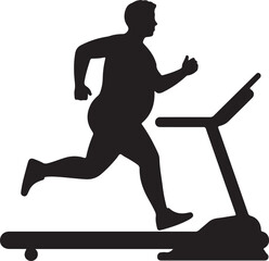 Overweight man running on treadmill silhouette illustration