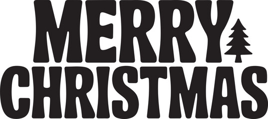 Retro Block Merry Christmas with Christmas Tree Icon