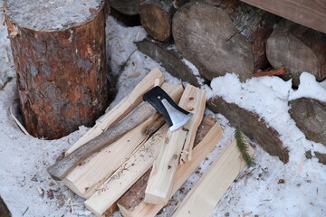 chop wood in winter