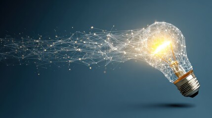 Light Bulb with Digital Network Connections in Dark Background