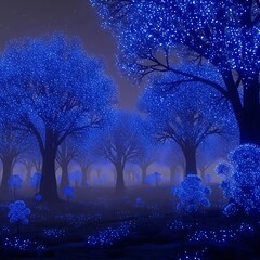 Enchanted Blue Forest - A Mystical Woodland Scene.