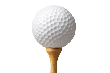 Golf ball on a tee, ready for driving, representing sport, recreation, and precision on a transparent background