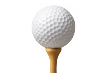 Golf ball on a tee, ready for driving, representing sport, recreation, and precision on a transparent background