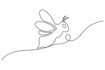 Minimalist single continuous line drawing of a flying bee, elegant insect contour illustration on white background art
