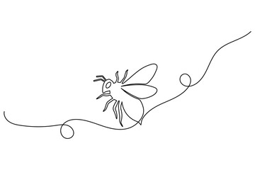 Continuous line drawing of a flying bee. minimalist insect art on a clean white background. nature concept design.