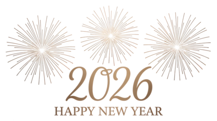 Happy new year 2026 with fireworks isolated on transparent background