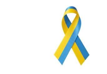 Symbolic blue and yellow ribbon representing support for ukraine, peace, and global awareness.