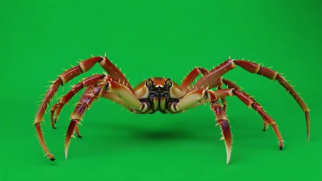 Close up shot of a japanese spider crab with long legs on a bright green background studio shot crab green screen video