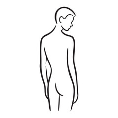 Fototapeta premium Minimalist black line art of a person seen from behind looking down black and white human