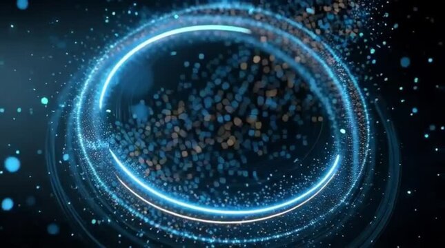 Futuristic glowing abstract ring of particles on a dark background, technology concept