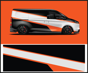 Modern van wrap design with orange and white stripes for vehicle branding © Vector Result