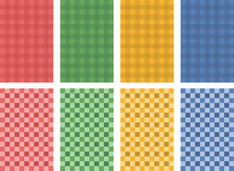 Seamless gingham checkered pattern set in four vibrant colors. Perfect for backgrounds, textiles, packaging, scrapbooking, wrapping paper, crafts, and digital design projects.