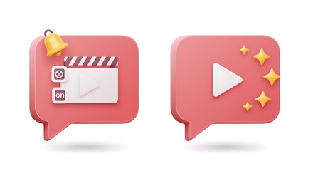 Cinema notifications and video play icons on a speech bubble background