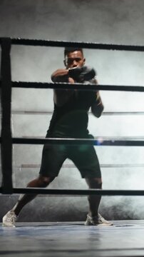 Black Fighter On Ring In Smoke Light Symbol Of Inner Strength Mindset Power And Overcoming Fear Mental Focus Discipline Courage And Warrior Spirit Training For Self Mastery
