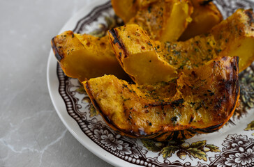 Close up of Roasted Acorn Squash Pieces