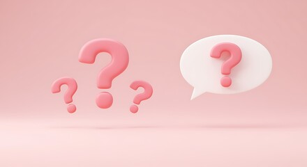 Conceptual Pink Question Marks on Pink Background with Speech Bubble