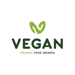 Vegan Organic Food Business Logo &ndash; Green Leaf V Eco Branding Design